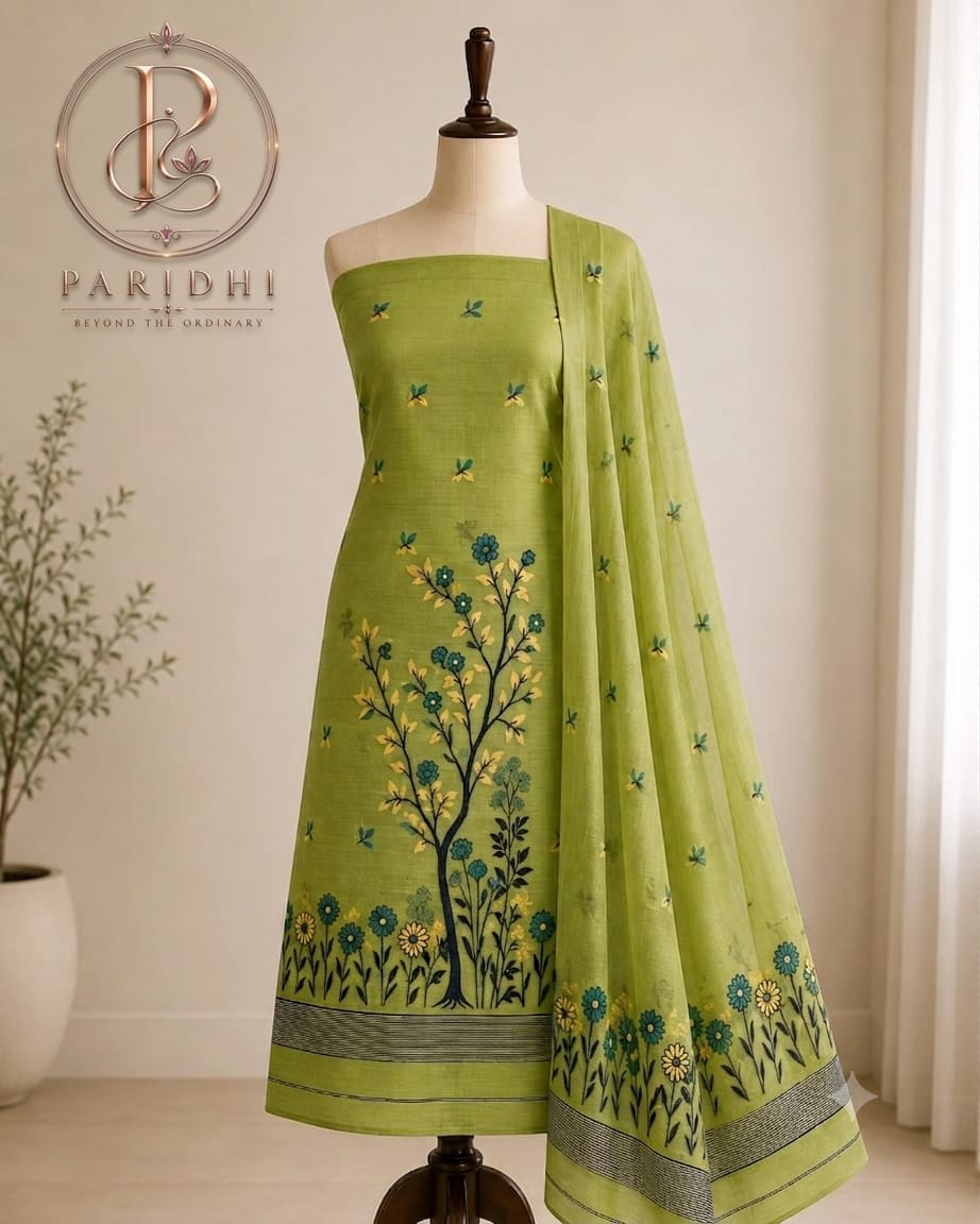 Olive green slab cotton suit piece