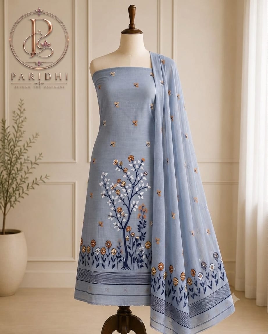Powder blue slab cotton suit piece