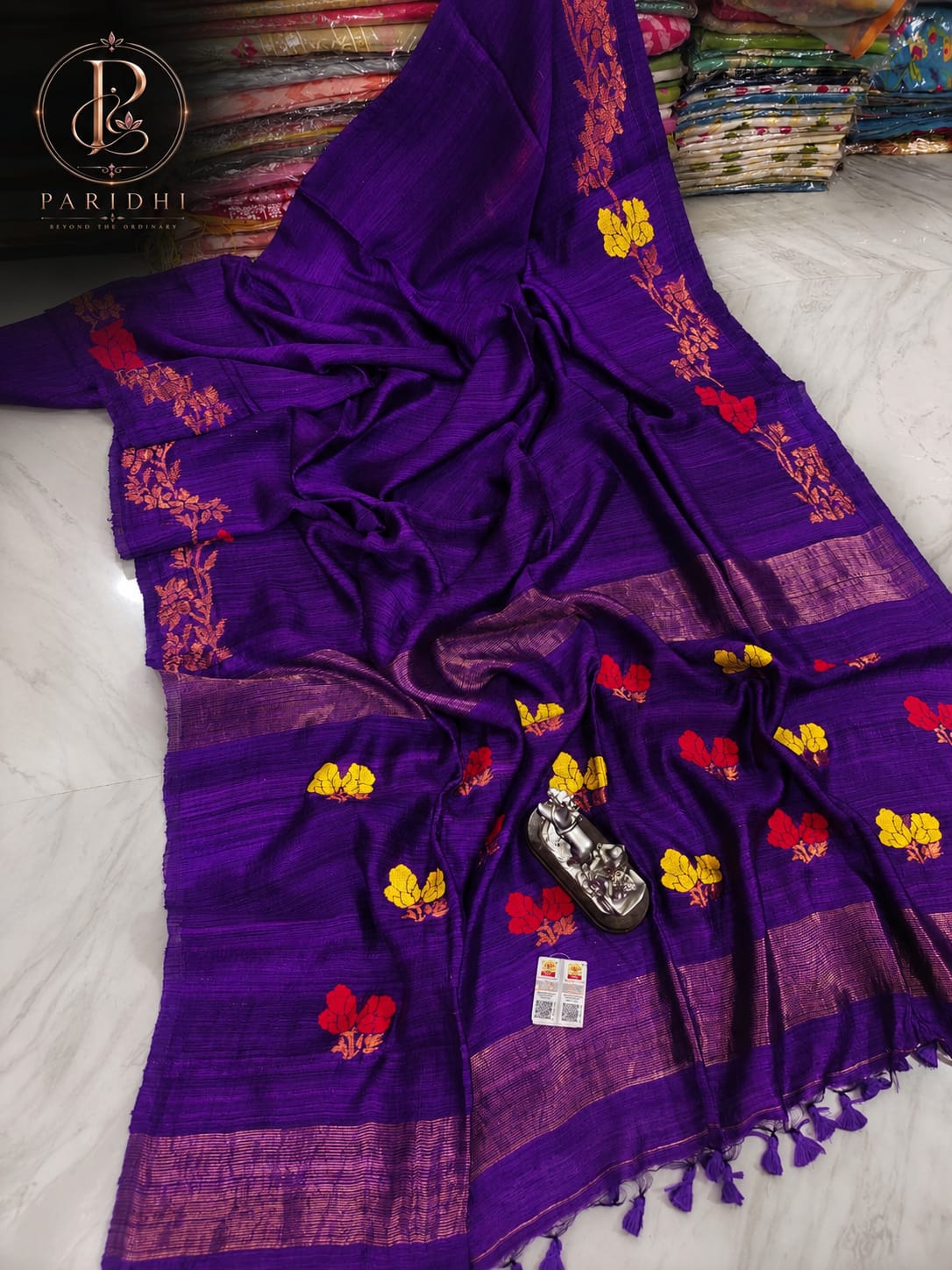Royal purple Motka Benarasi saree with resham buta and zari pallu
