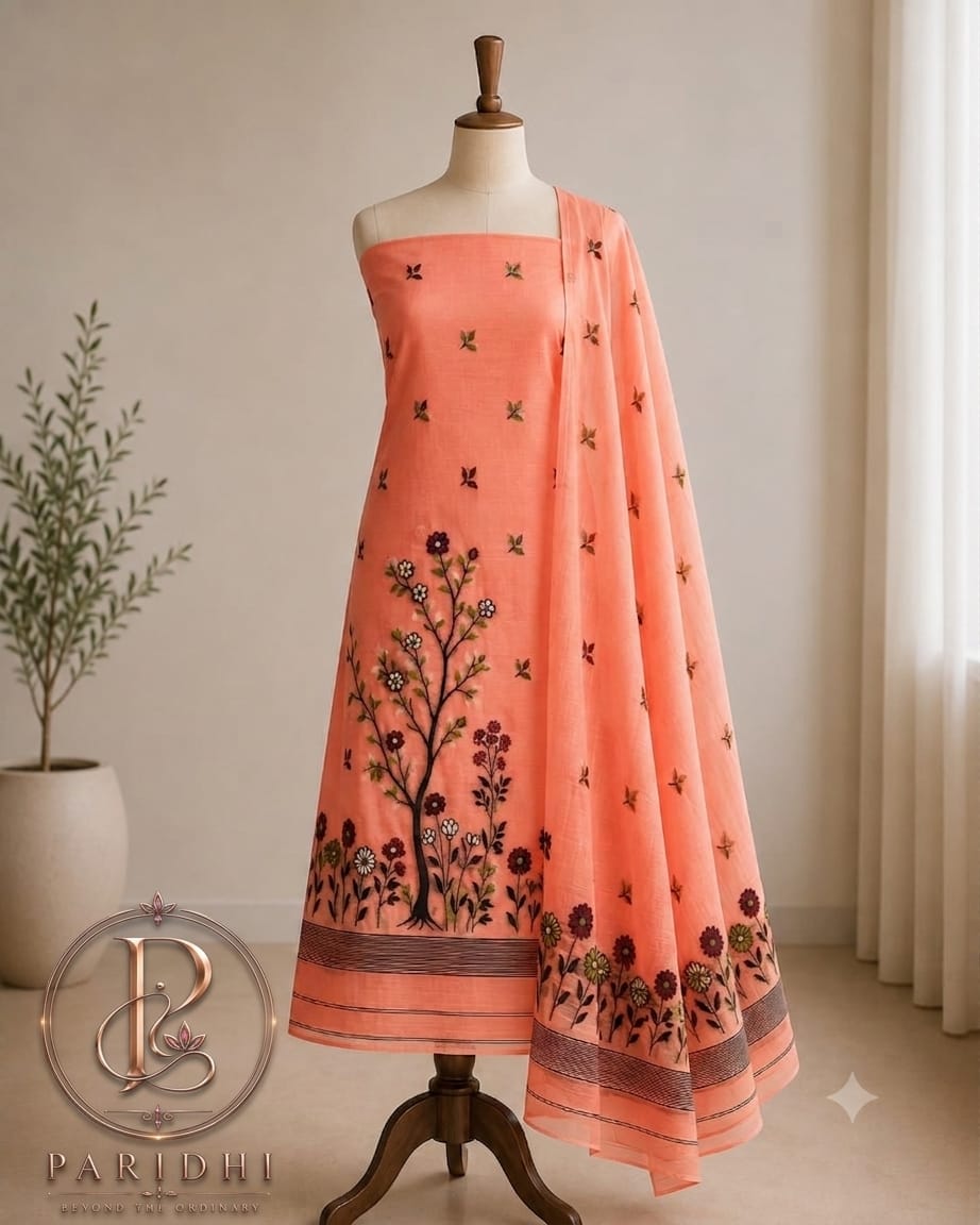 Coral peach slab cotton suit piece