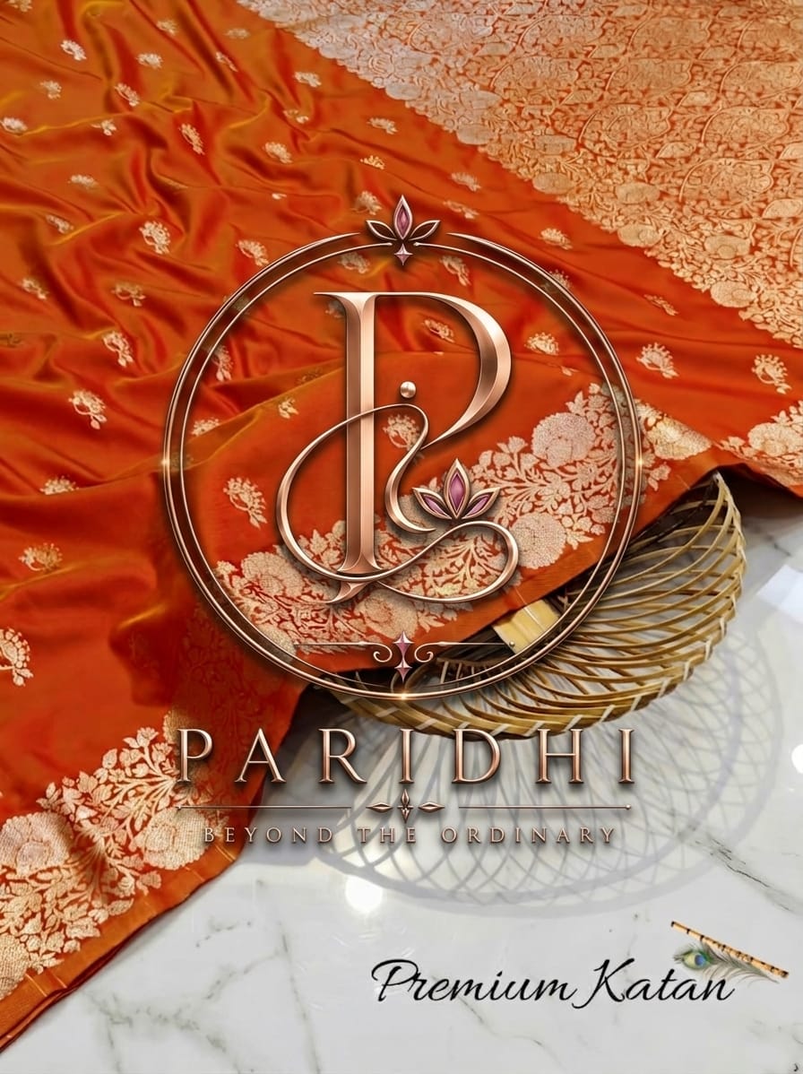 Rust orange premium katan Benarasi saree with gold floral jaal border
