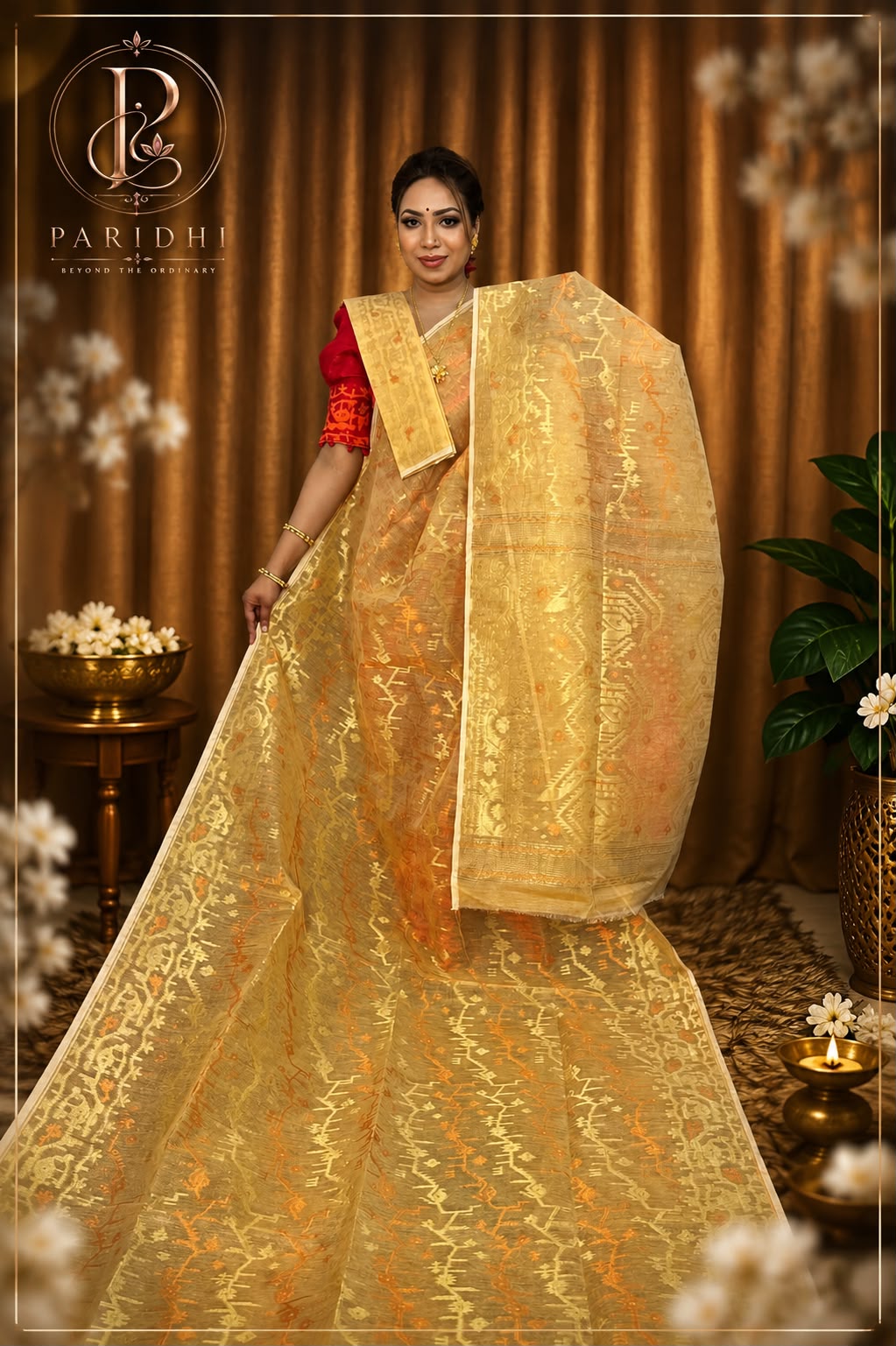 Antique gold Jamdani saree