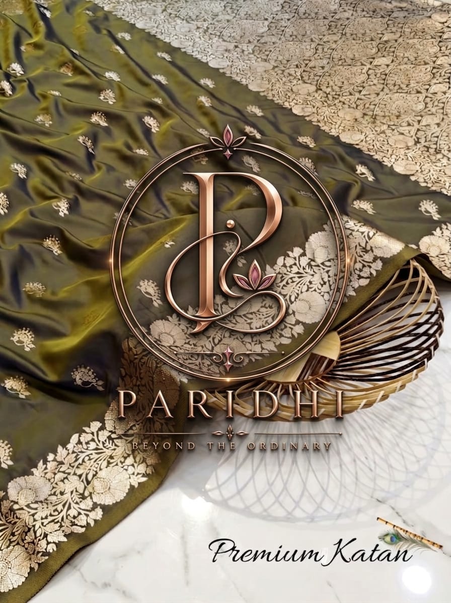Olive mehendi premium katan Benarasi saree with antique gold jaal border