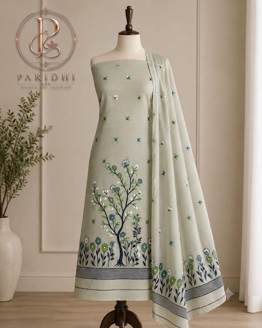 Sage grey slab cotton suit piece
